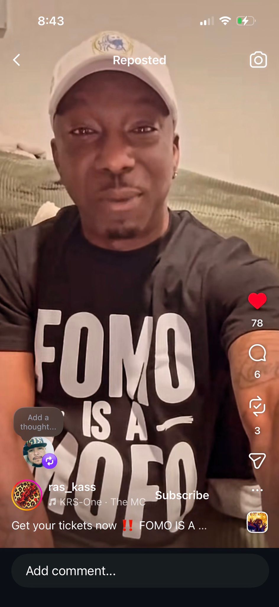 Ras Kass wearing FOMO IS A MOFO
